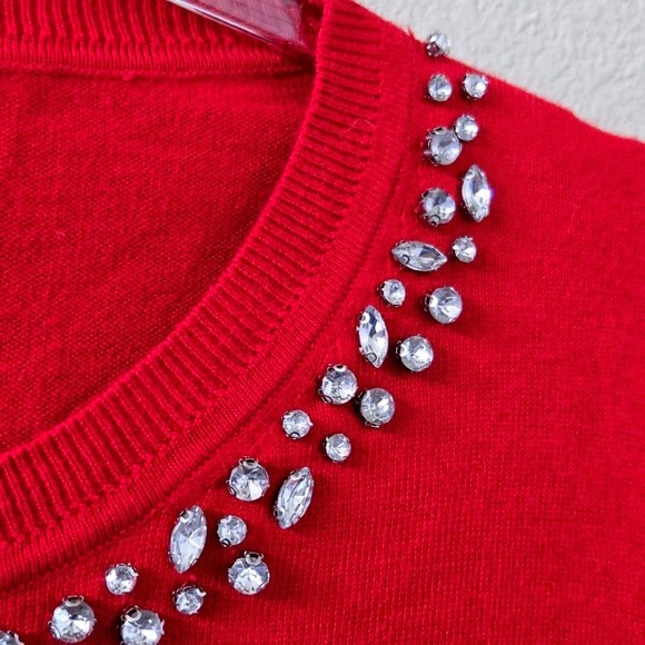 Ann Taylor Factory XL Red Embellished Jewel Neck Sweater Women's Pullover - Picture 4 of 6